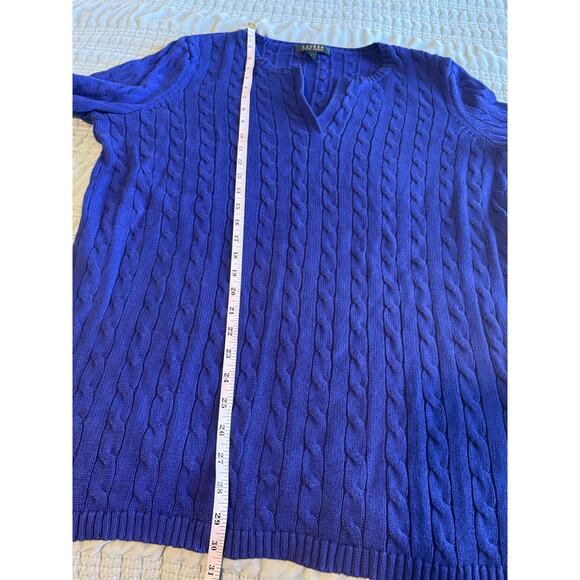 Lauren Ralph Lauren Cable Knit Sweater Size 1X Royal Blue Purple 100% Cotton - Picture 7 of 7